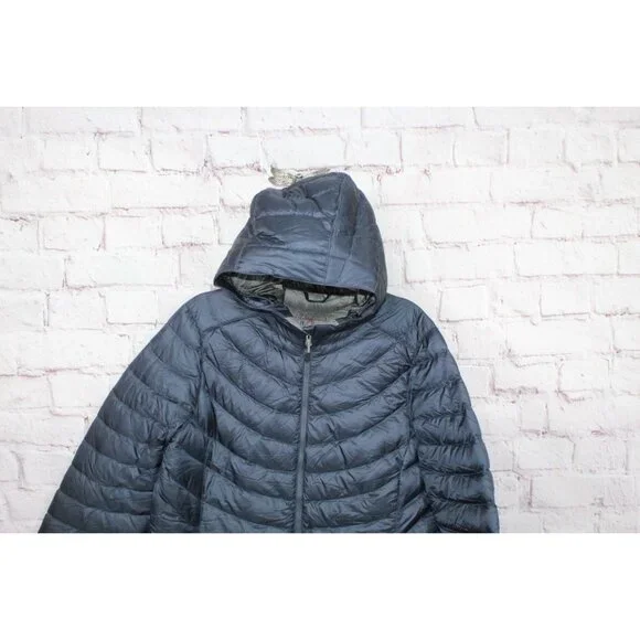 LL Bean Ultralight 850 Down Hooded Coat Three Quarter Length Mariner Blue XL - Picture 2 of 11